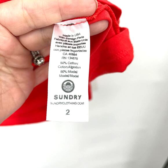 Sundry Cherry Red Ruffle Long Sleeve Tee NWT Size 2 (Medium) - Picture 7 of 10